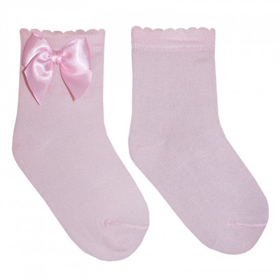 Детски къси чорапи с панделка в розово за момиче