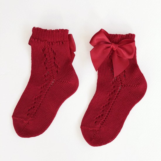 Къси летни чорапи с панделка в червено
