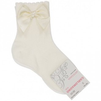 Kids socks with ribbon in ecru for girl
