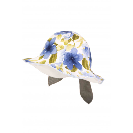 Детска лятна шапка за момиче с цветя и панделка в синьо Jamiks