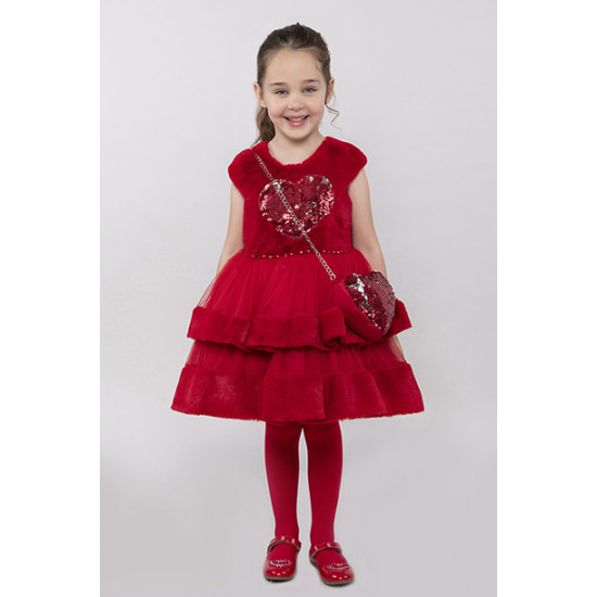 Детска зимна рокля в червено 