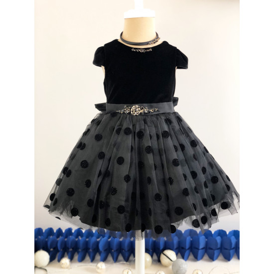 Детска официална рокля в черно кадифе