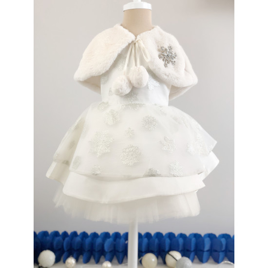 Детска зимна рокля в бяло с болеро
