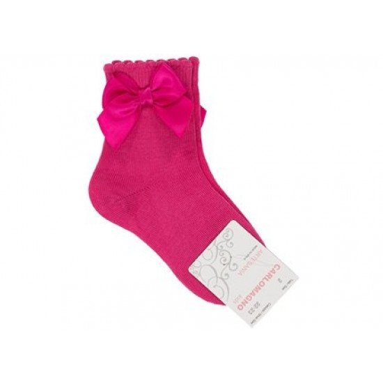 Детски къси чорапи с панделка в циклама за момиче