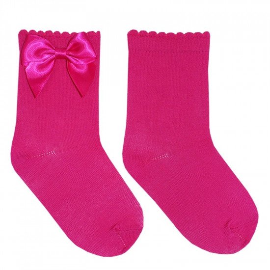 Детски къси чорапи с панделка в циклама за момиче