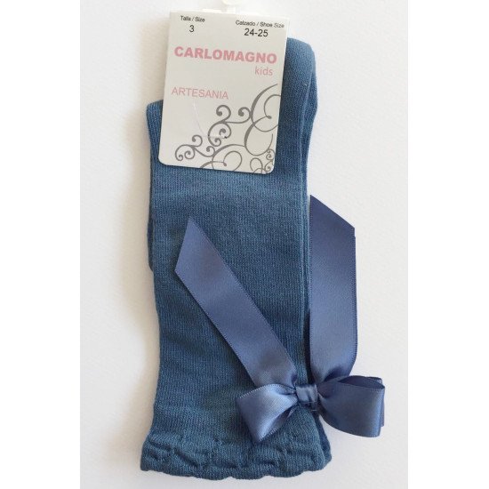 Детски чорапи до коляно в синьо с панделка 