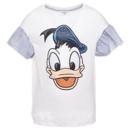 Детски топ в бяло с раирани ръкави "Donald Duck"