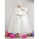 Детска официална рокля в бяло с голяма панделка 