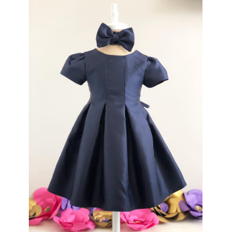 Formal baby satin dress in dark blue
